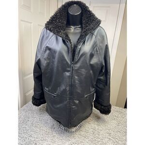 Angelina Women's Black‎ Reversible 100% Leather and Faux Fur Jacket Size M.